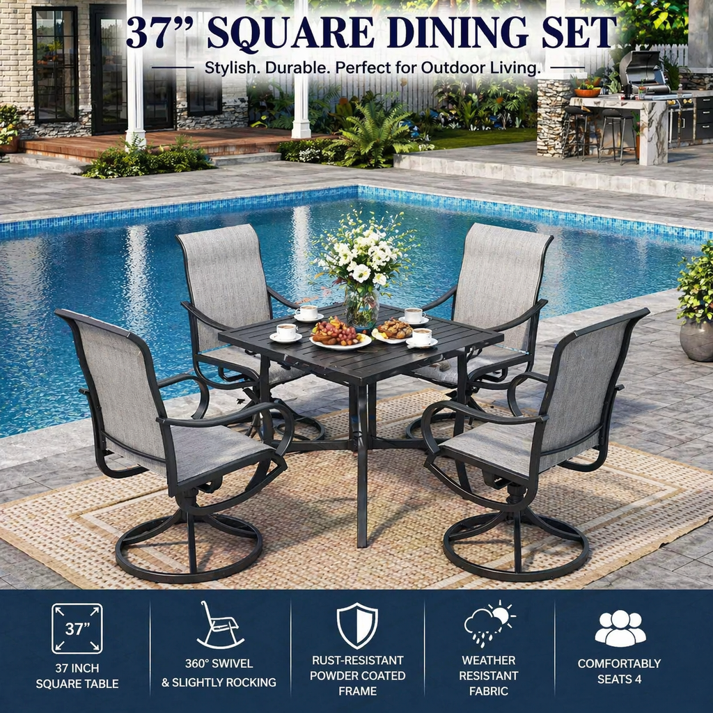 Sophia & William Outdoor Dining Set Patio Dining Set for 6 Outdoor Table and Chairs 7 Pieces Outdoor Patio Set with Swivel Patio Chairs 60"x 38" Metal Table for Garden Pool All Weather Brown
