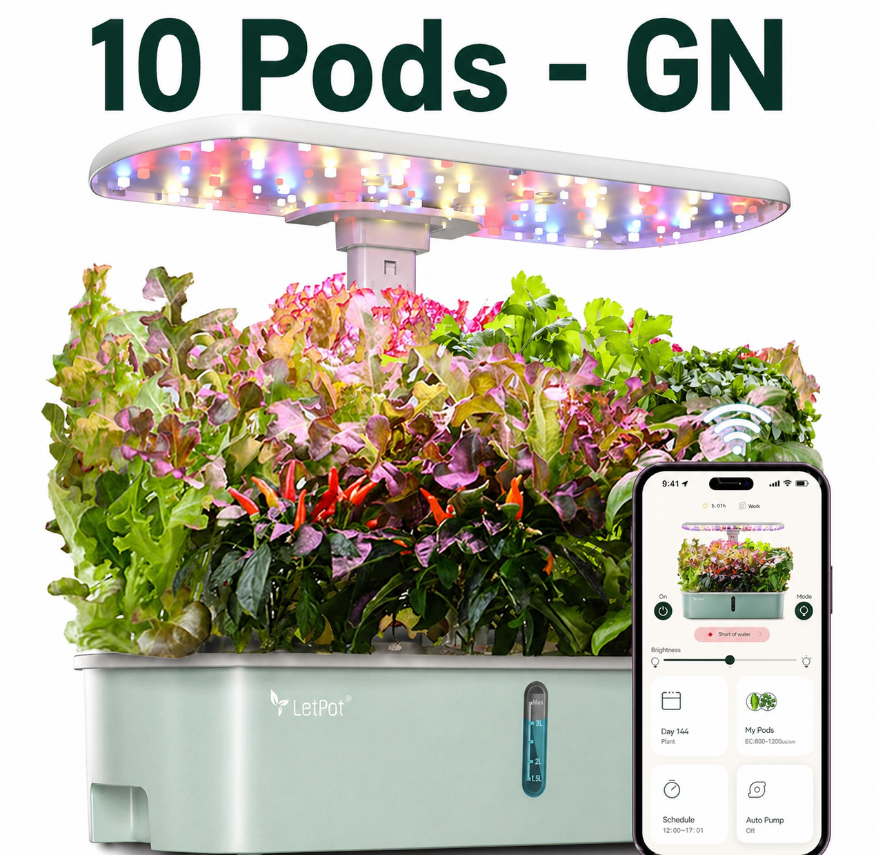 LETPOT LPH-Air Hydroponics Growing System Kits, APP & WiFi Controlled Smart Indoor Garden with 24W Grow Light Full Spectrum, 10 Pods Planter Indoor Gardening for Gifts, Kitchen, Vegetable(Black)