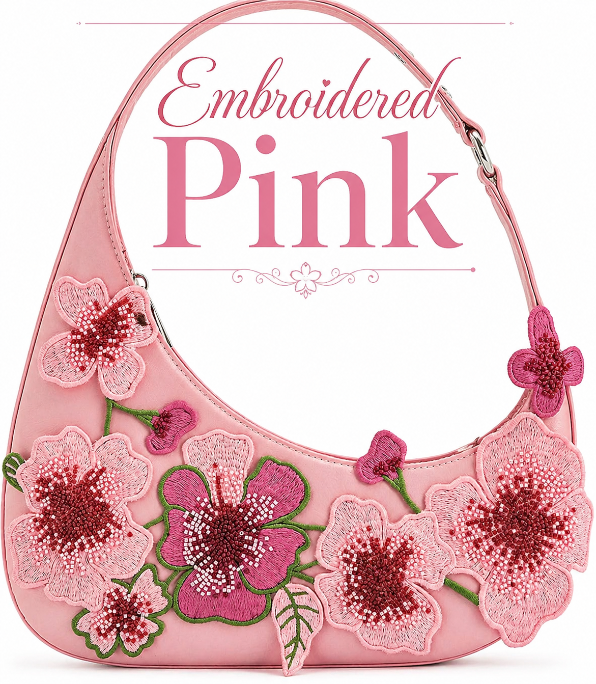 JW PEI Women's Harlee Orchid Embroidered Shoulder Bag - Pink