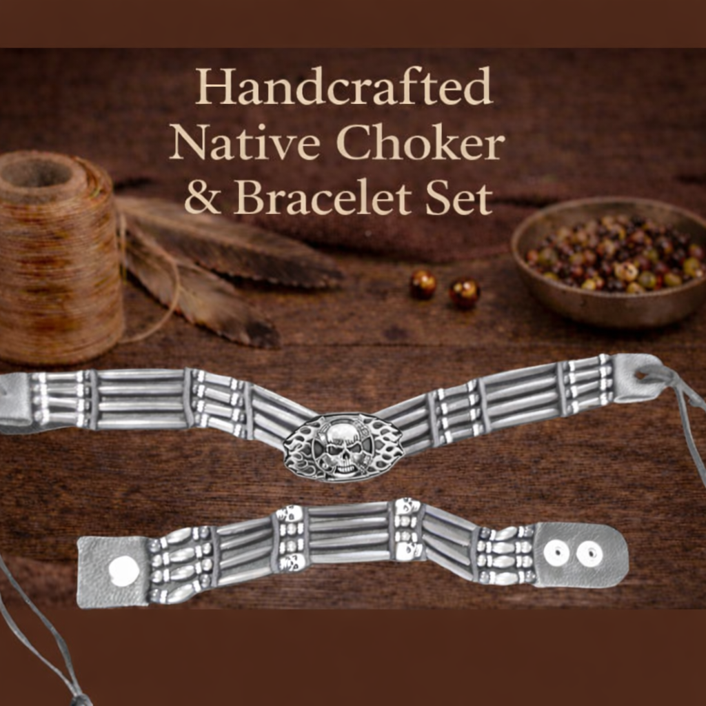 Native American Style Choker & Bracelet Set (Skull & Black Onyx)