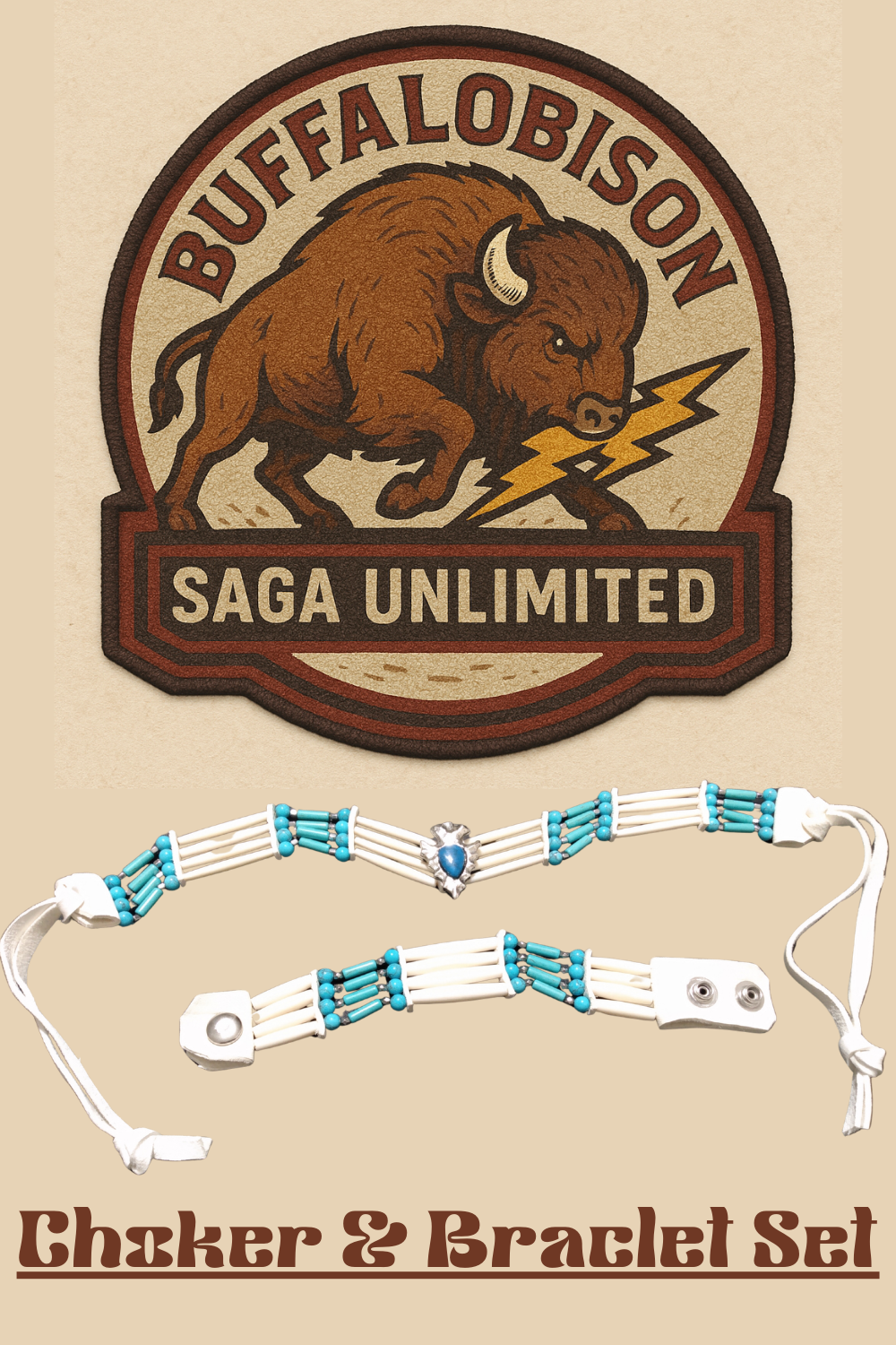 Native American Choker & Bracelet Set (Turquoise — Sinew-Crafted) Hand Crafted