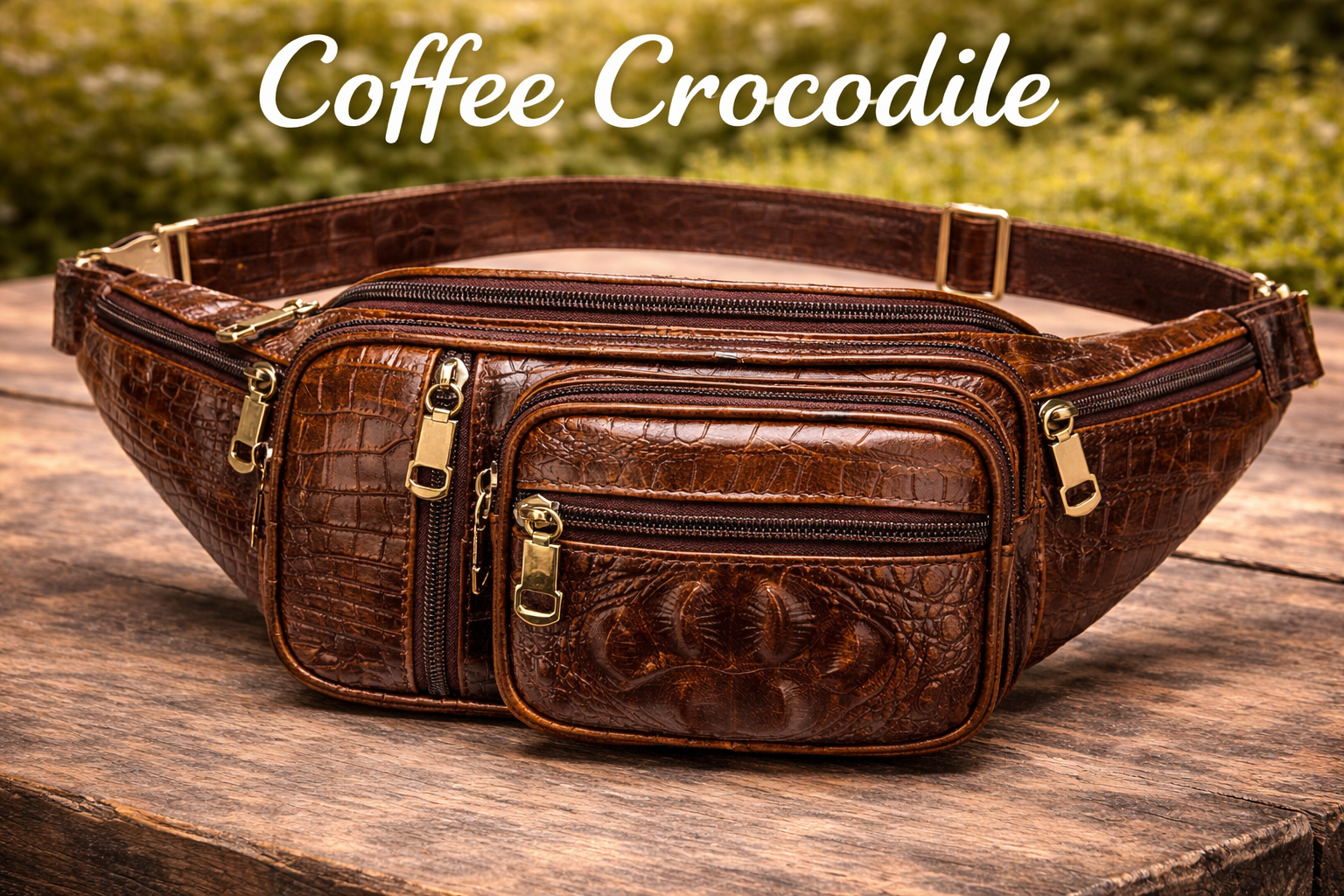 NIUCUNZH - Genuine Leather Fanny Pack large capacity Cross-body Waist Bag (crocodile coffee)