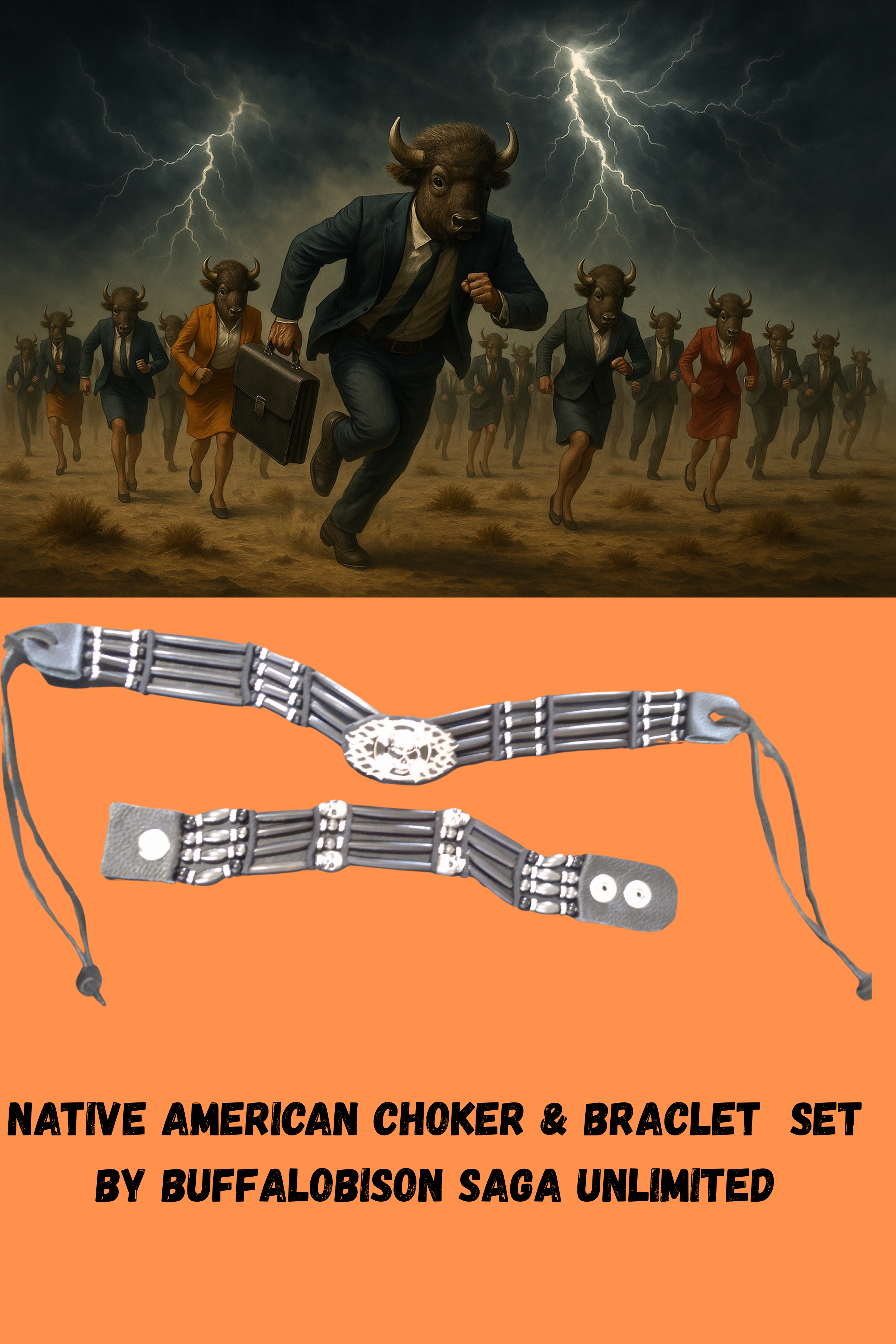 Native American Style Choker & Bracelet Set (Skull & Black Onyx)