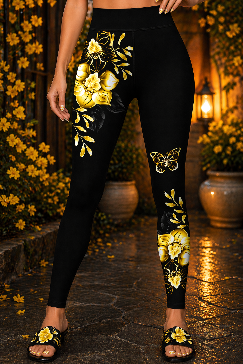 HIVICHI Printed Leggings (Yellow Flower)