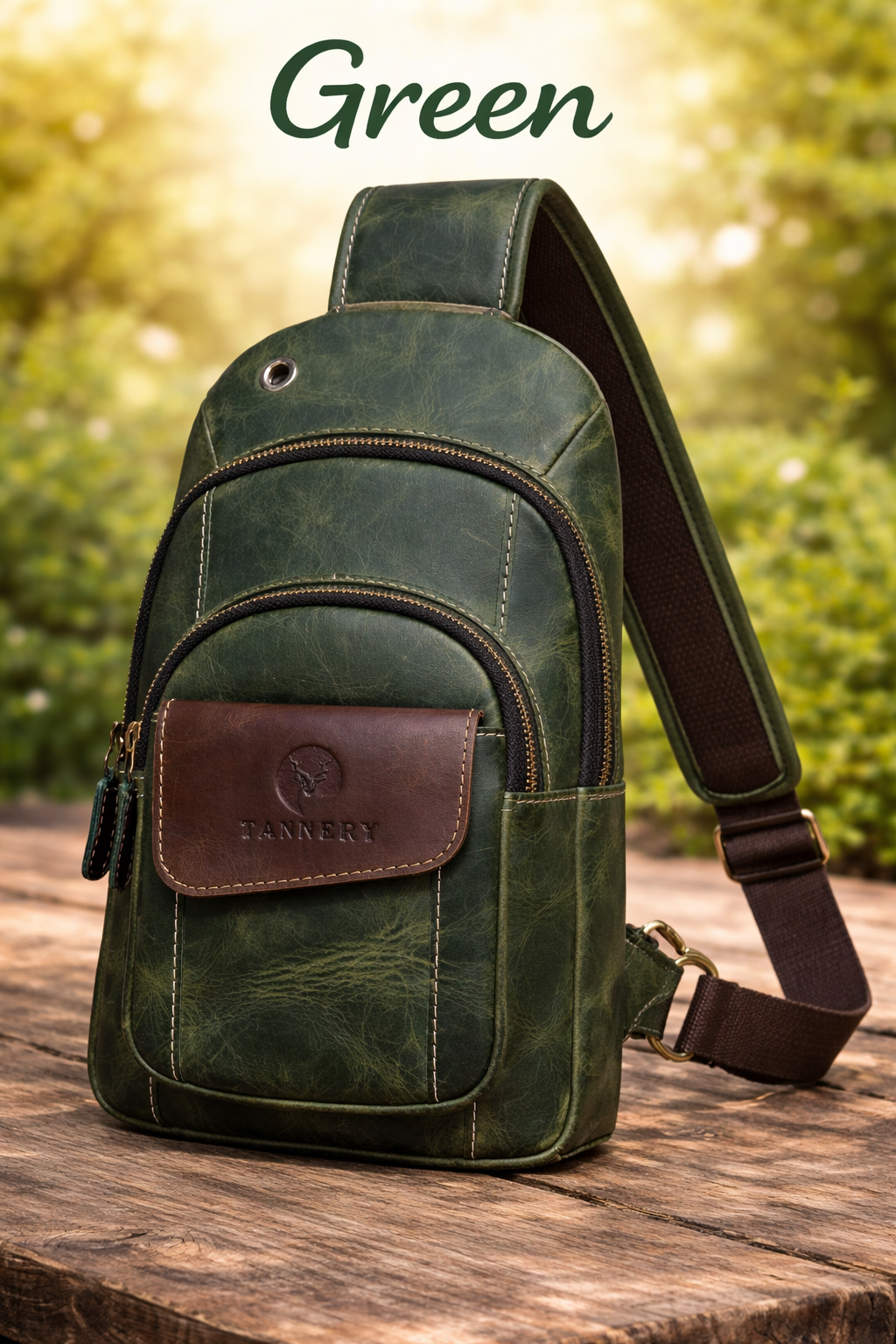 The Tannery - Handmade Buffalo Leather Multipurpose Travel Hiking Cross-body Chest Backpack with Adjustable Shoulder Strap