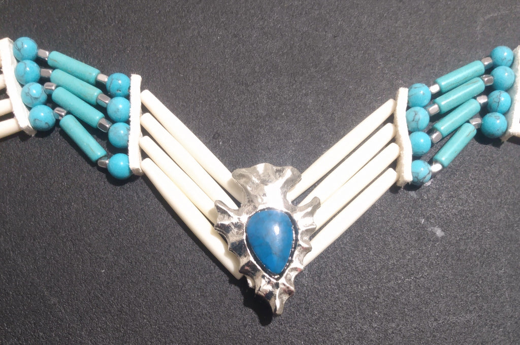 Native American Choker & Bracelet Set (Turquoise — Sinew-Crafted) Hand Crafted