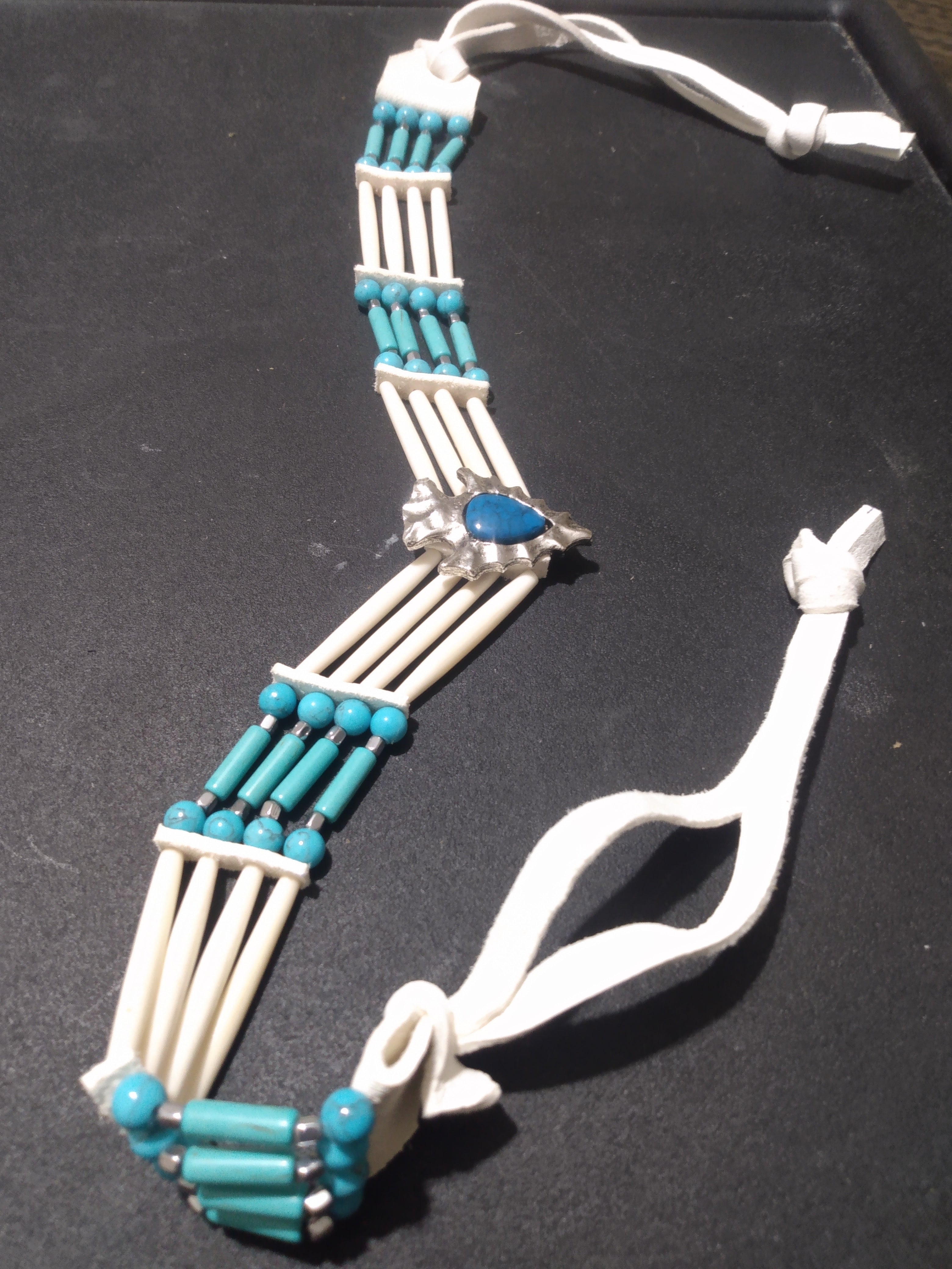 Native American Choker & Bracelet Set (Turquoise — Sinew-Crafted) Hand Crafted
