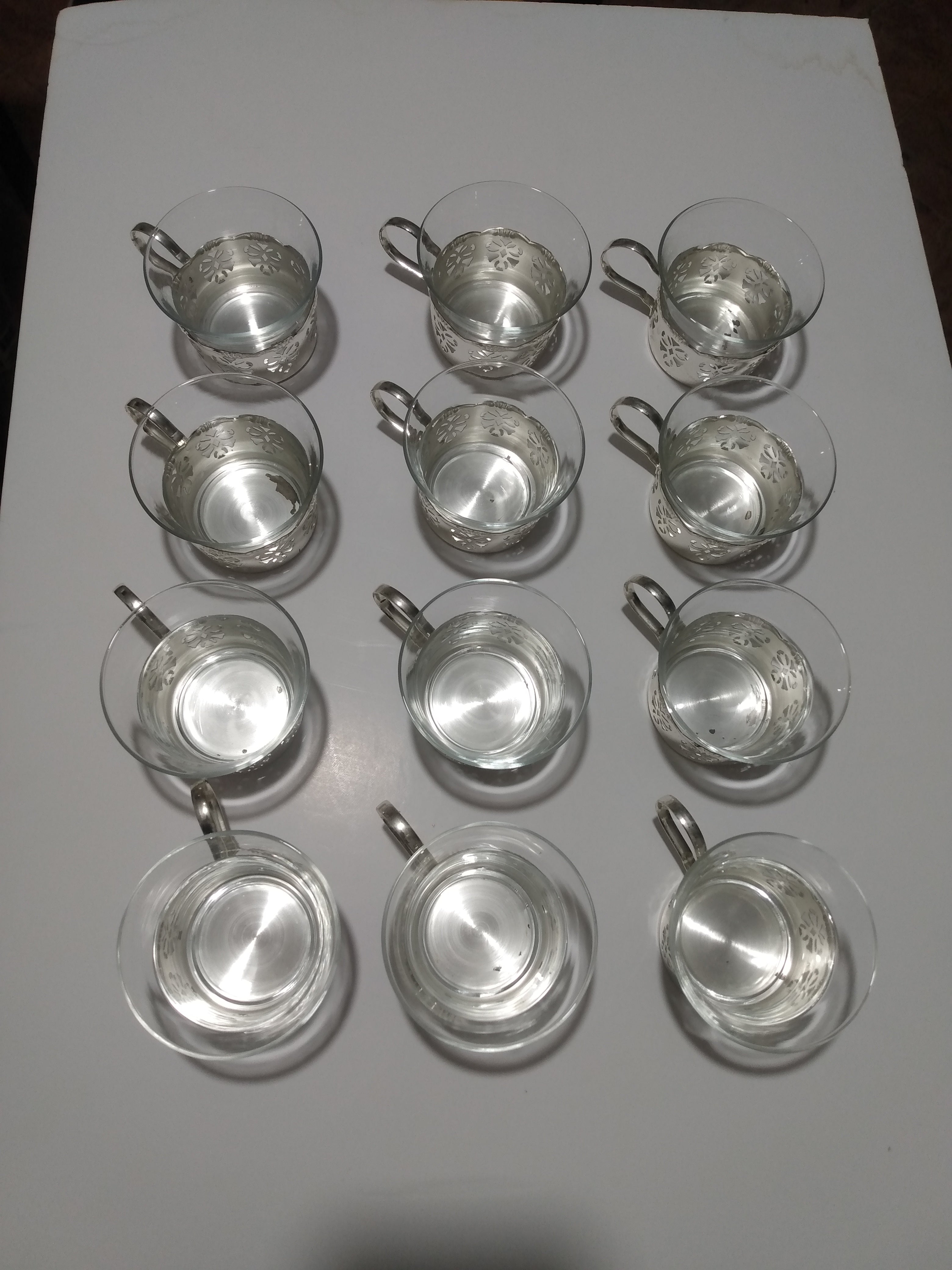 Set of 12 antique Crystal Silver-Plated German 1950s Tea Cups