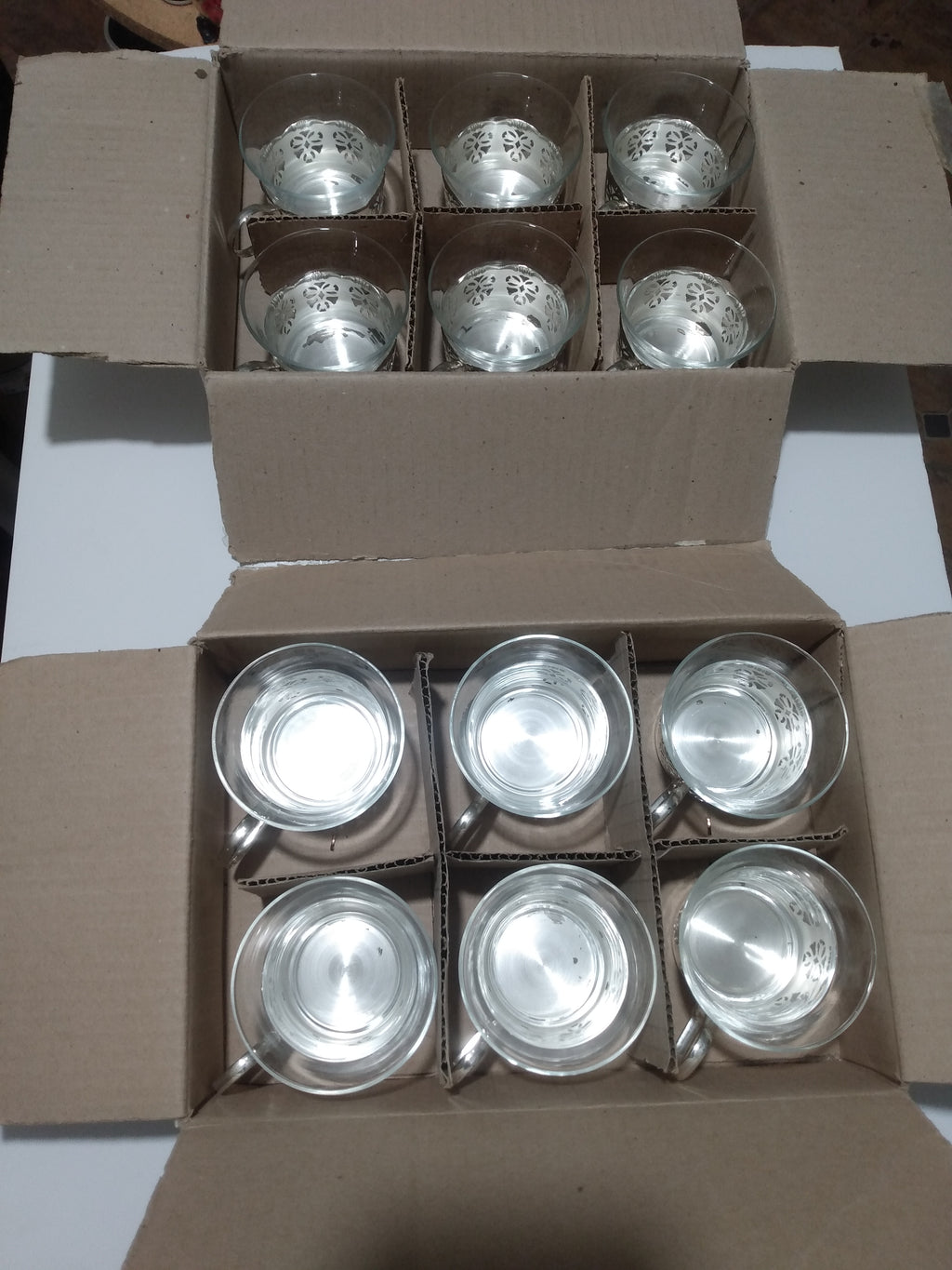 Set of 12 antique Crystal Silver-Plated German 1950s Tea Cups