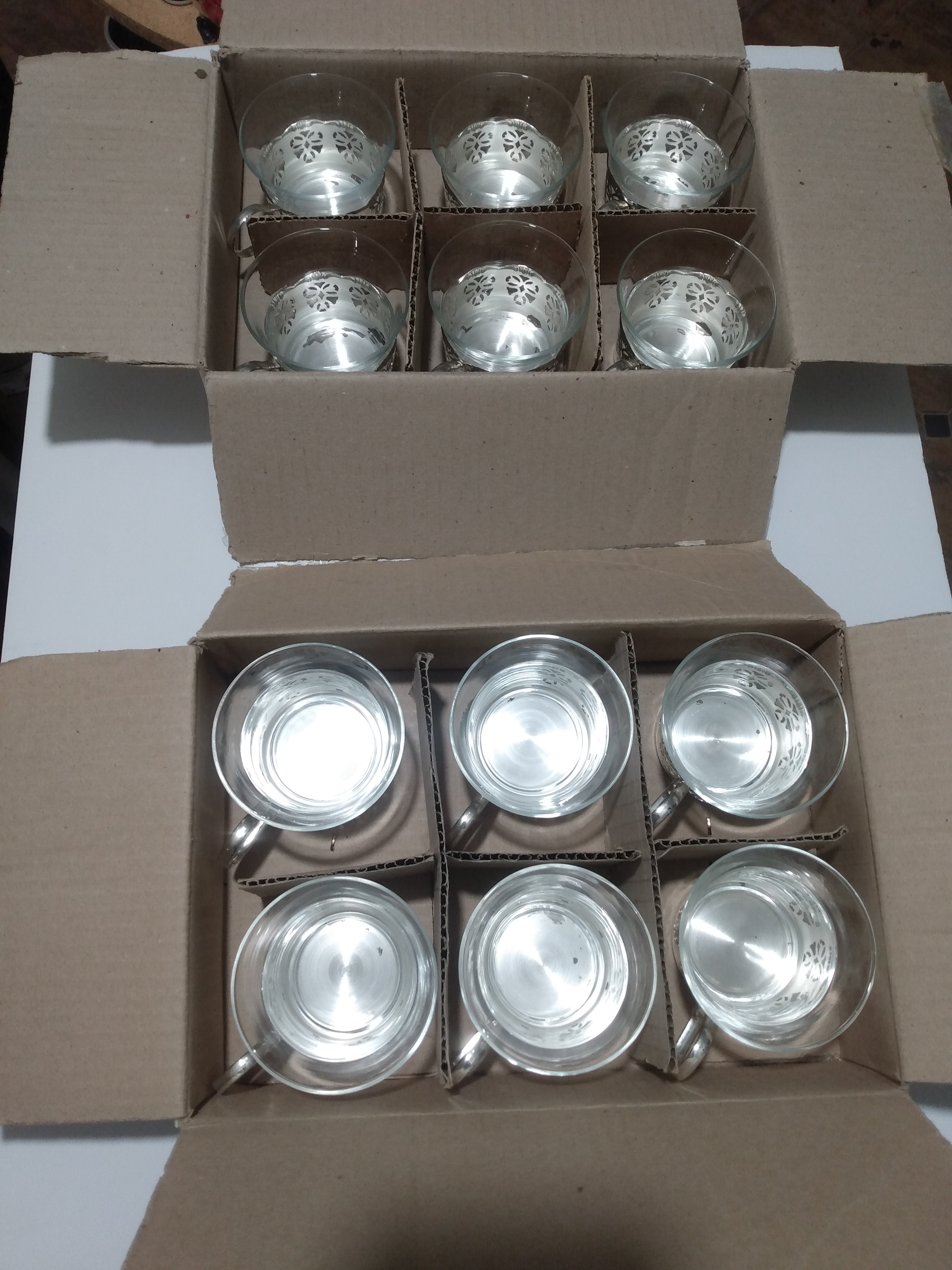 Set of 12 antique Crystal Silver-Plated German 1950s Tea Cups