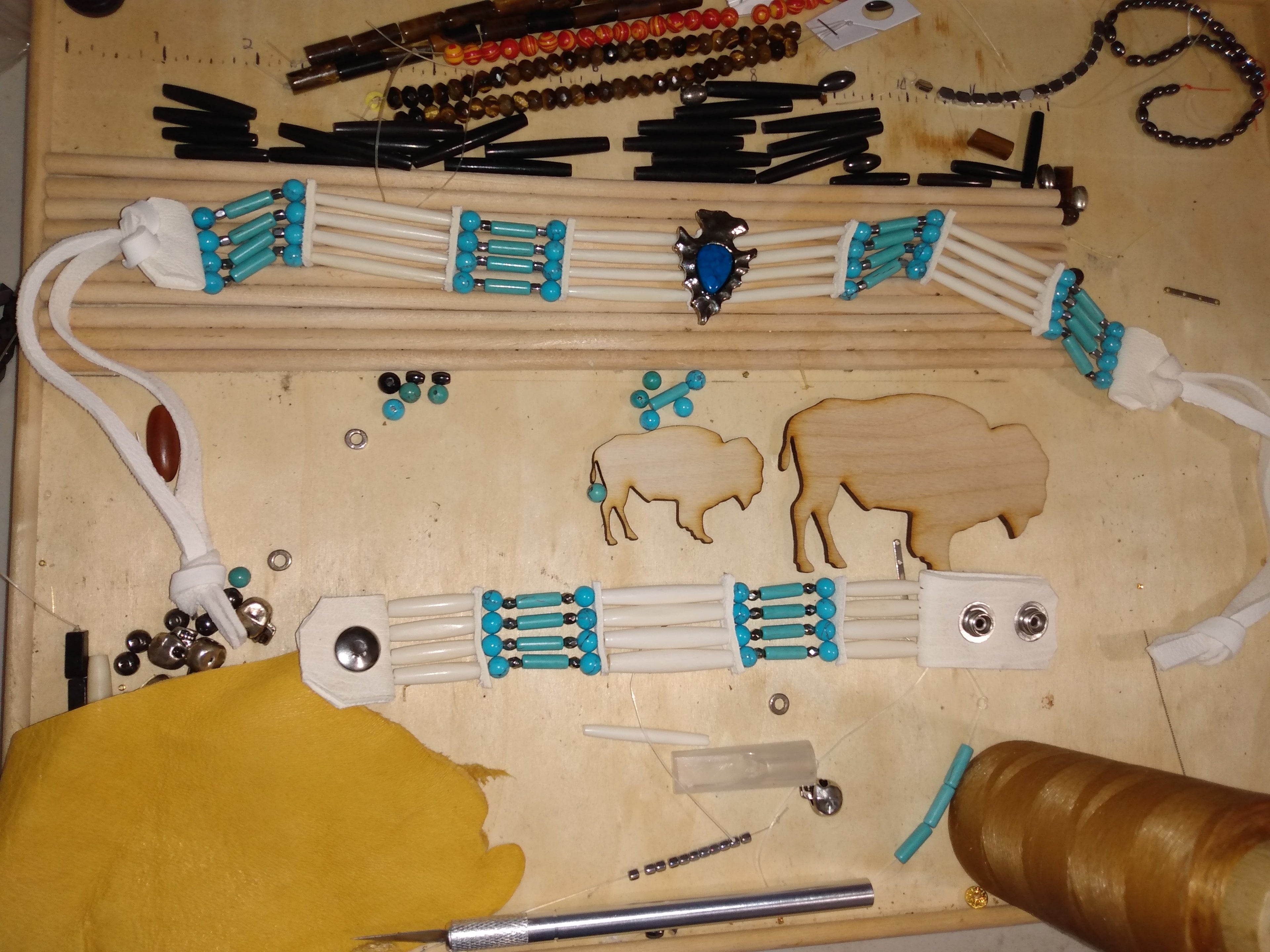 Native American Choker & Bracelet Set (Turquoise — Sinew-Crafted) Hand Crafted