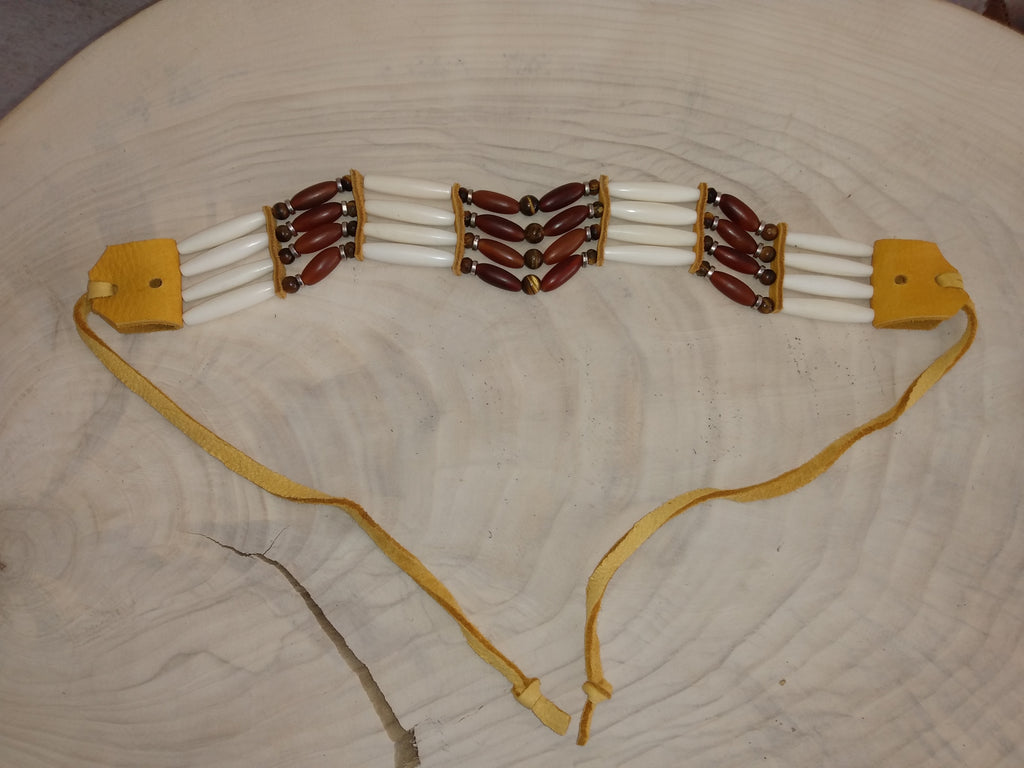 Native American Hand-Made Choker (Tiger Crystal) Buffalo Hair-Pipe Bones