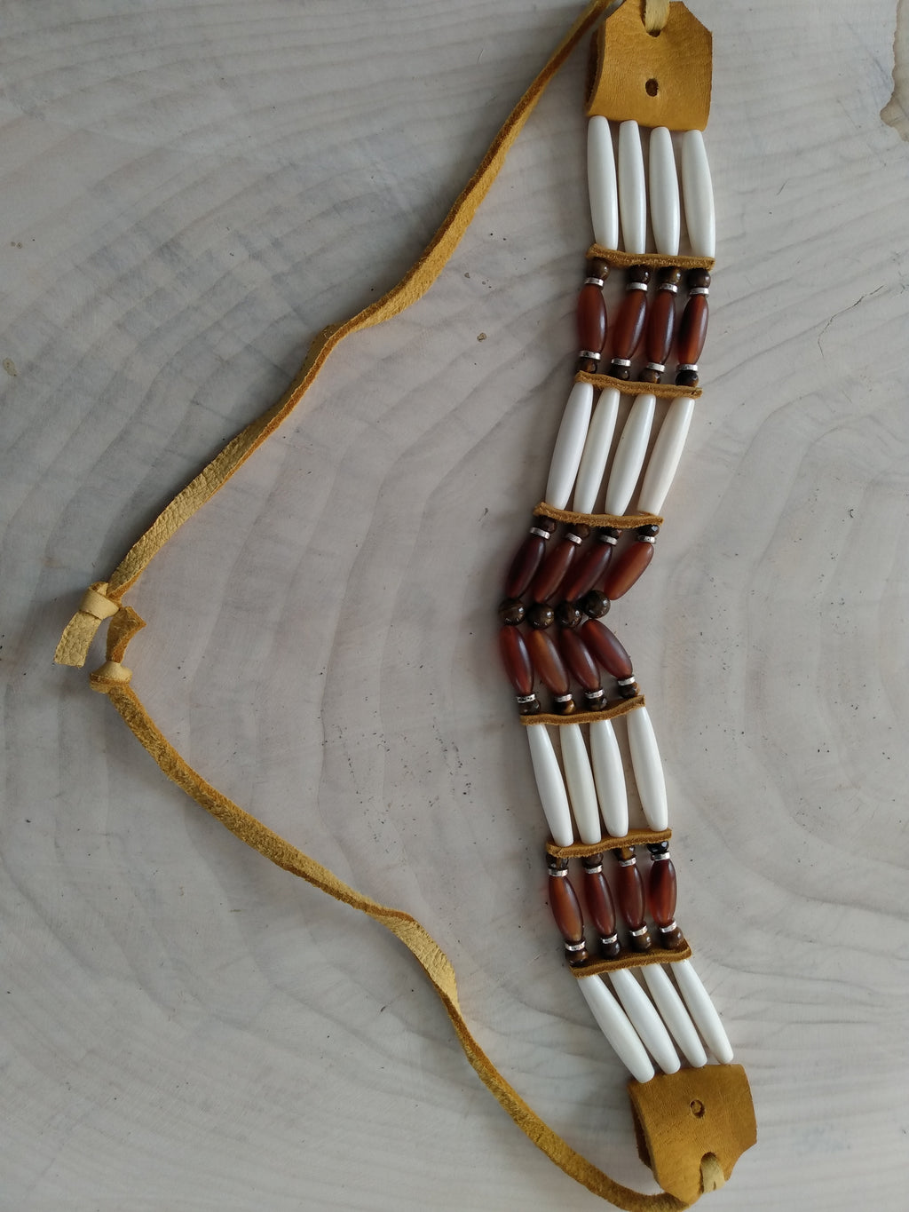 Native American Hand-Made Choker (Tiger Crystal) Buffalo Hair-Pipe Bones