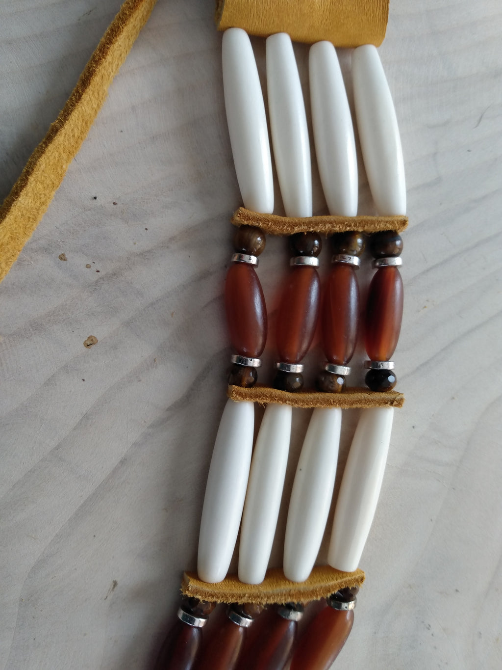 Native American Hand-Made Choker (Tiger Crystal) Buffalo Hair-Pipe Bones