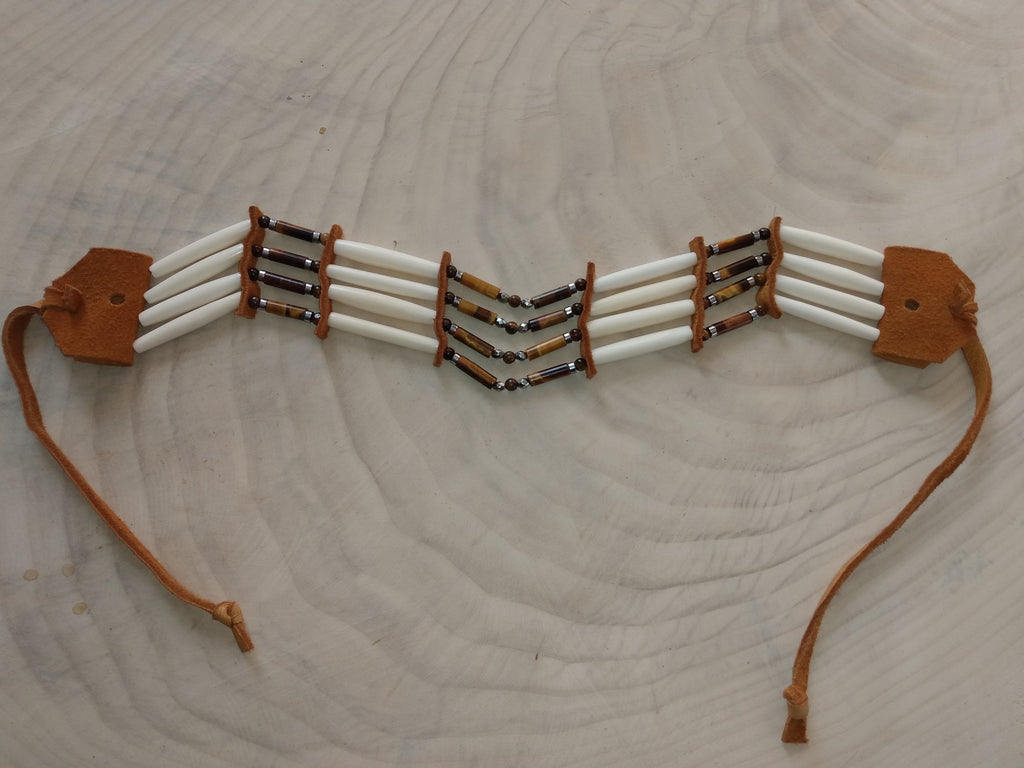 Native American Hand-Crafted Choker (Tiger Stone Crystal) Buffalo Hair-Pipe Bone