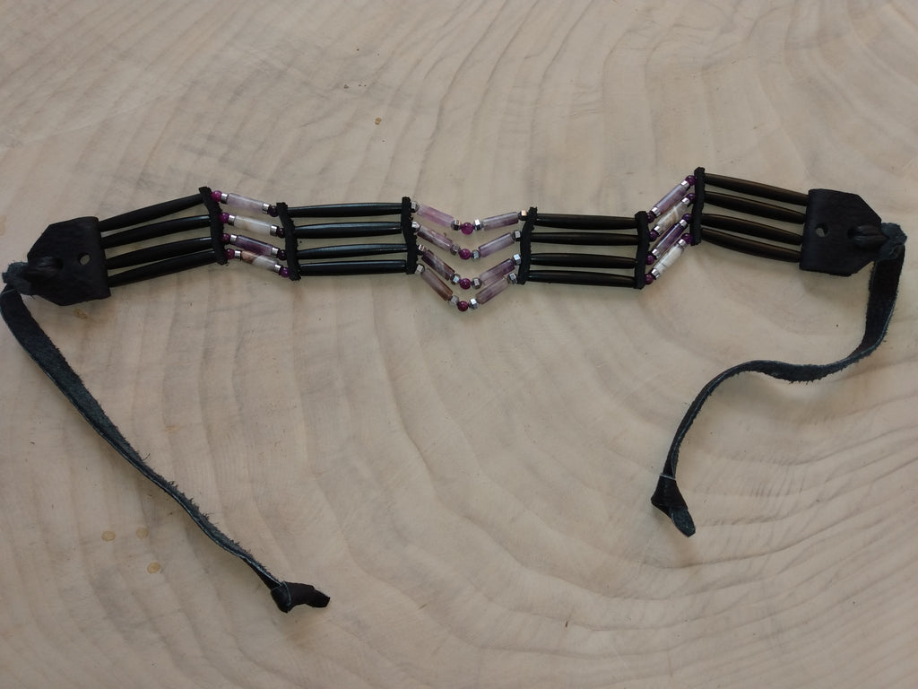 Native American Hand-Crafted Choker (Amethyst Crystal) Buffalo Hair Pipe Bone