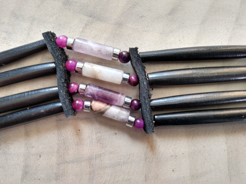 Native American Hand-Crafted Choker (Amethyst Crystal) Buffalo Hair Pipe Bone
