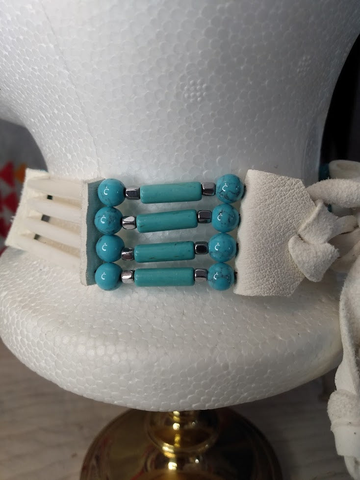 Native American Choker & Bracelet Set (Turquoise — Sinew-Crafted) Hand Crafted