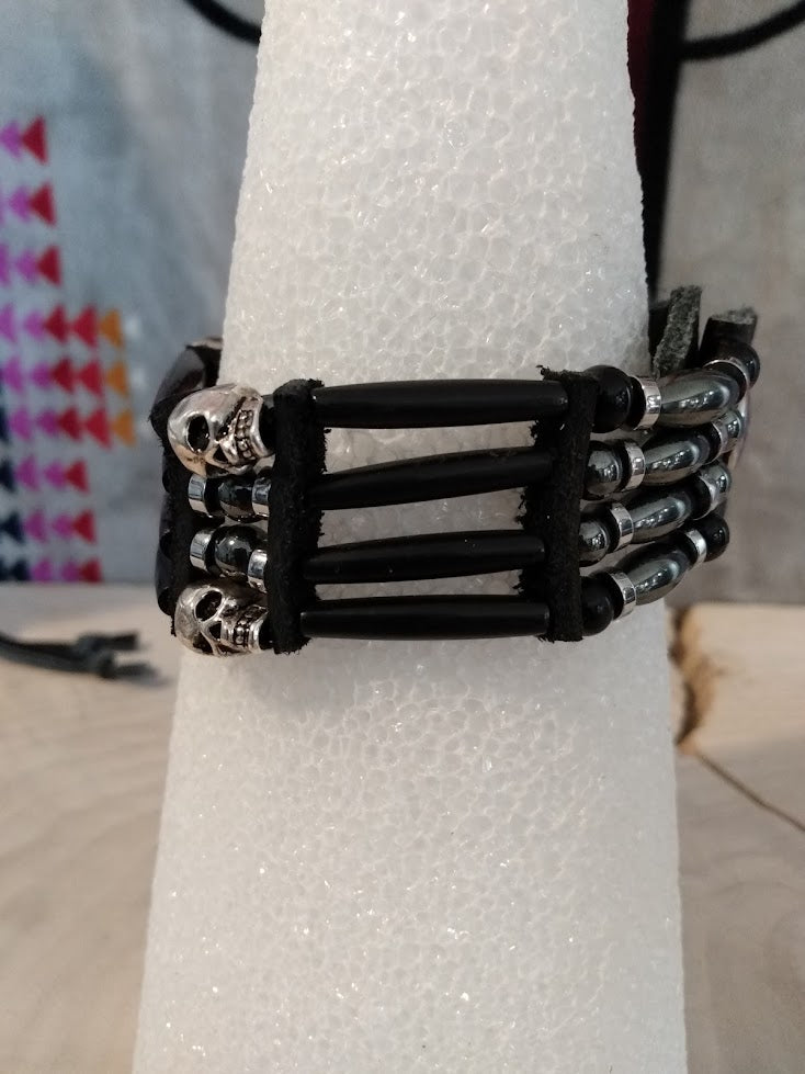 Native American Style Choker & Bracelet Set (Skull & Black Onyx)