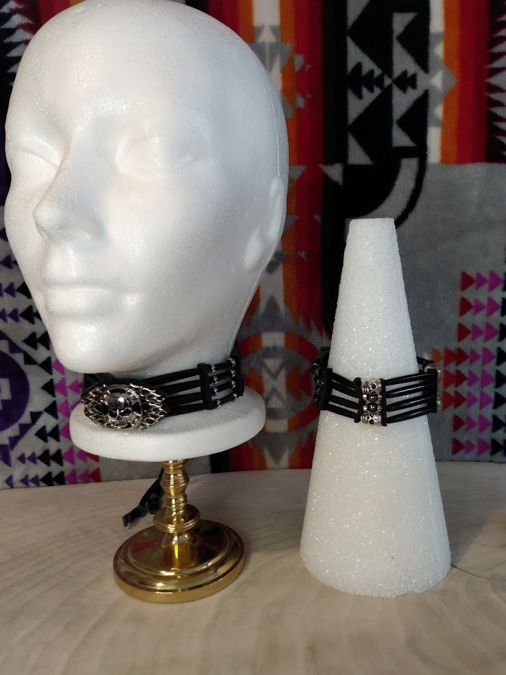 Native American Style Choker & Bracelet Set (Skull & Black Onyx)