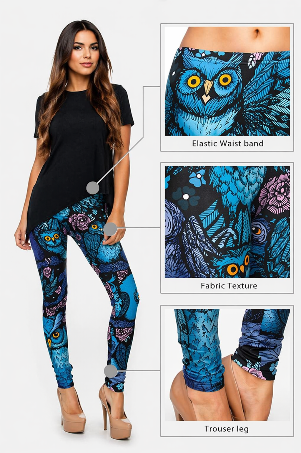 JINKAIJIA Women's Regular Size and Large Size Fashion Designs Digital 3D Printed Leggings (Night Owl)