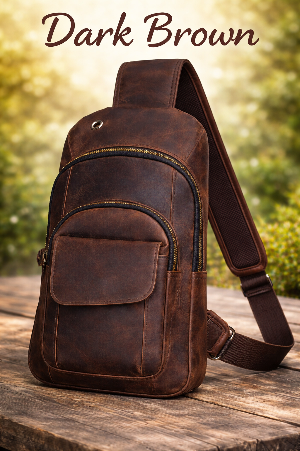 The Tannery - Handmade Buffalo Leather Multipurpose Travel Hiking Cross-body Chest Backpack with Adjustable Shoulder Strap
