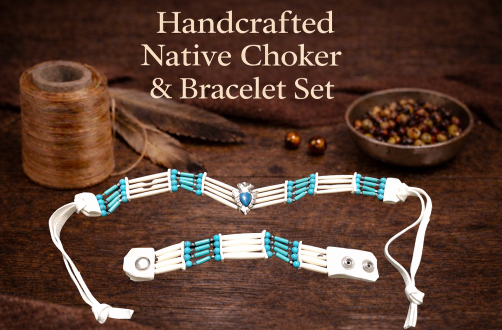Native American Choker & Bracelet Set (Turquoise — Sinew-Crafted) Hand Crafted