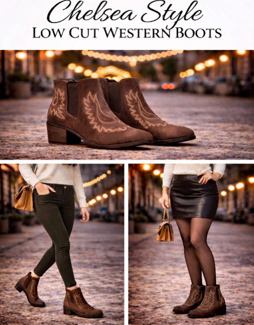 GLOBALWIN Women's Cowgirl boots Western Short Ankle Pull On (Brown)