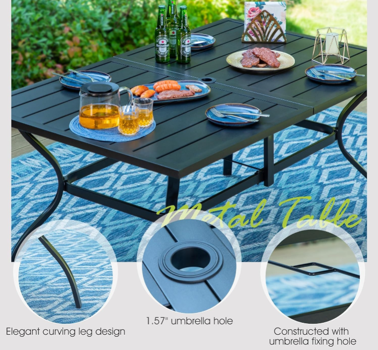 Sophia & William Outdoor Dining Set Patio Dining Set for 6 Outdoor Table and Chairs 7 Pieces Outdoor Patio Set with Swivel Patio Chairs 60"x 38" Metal Table for Garden Pool All Weather Brown