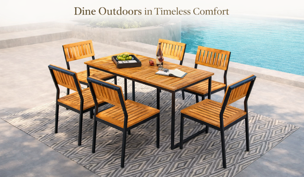 Tangkula 7 Piece Outdoor Dining Set for 6, Acacia Wood