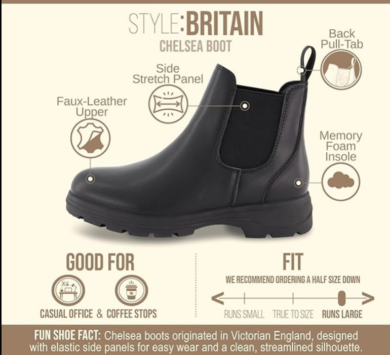 CUSHIONAIRE Women's Britain Chelsea Boots (Black Nappa)