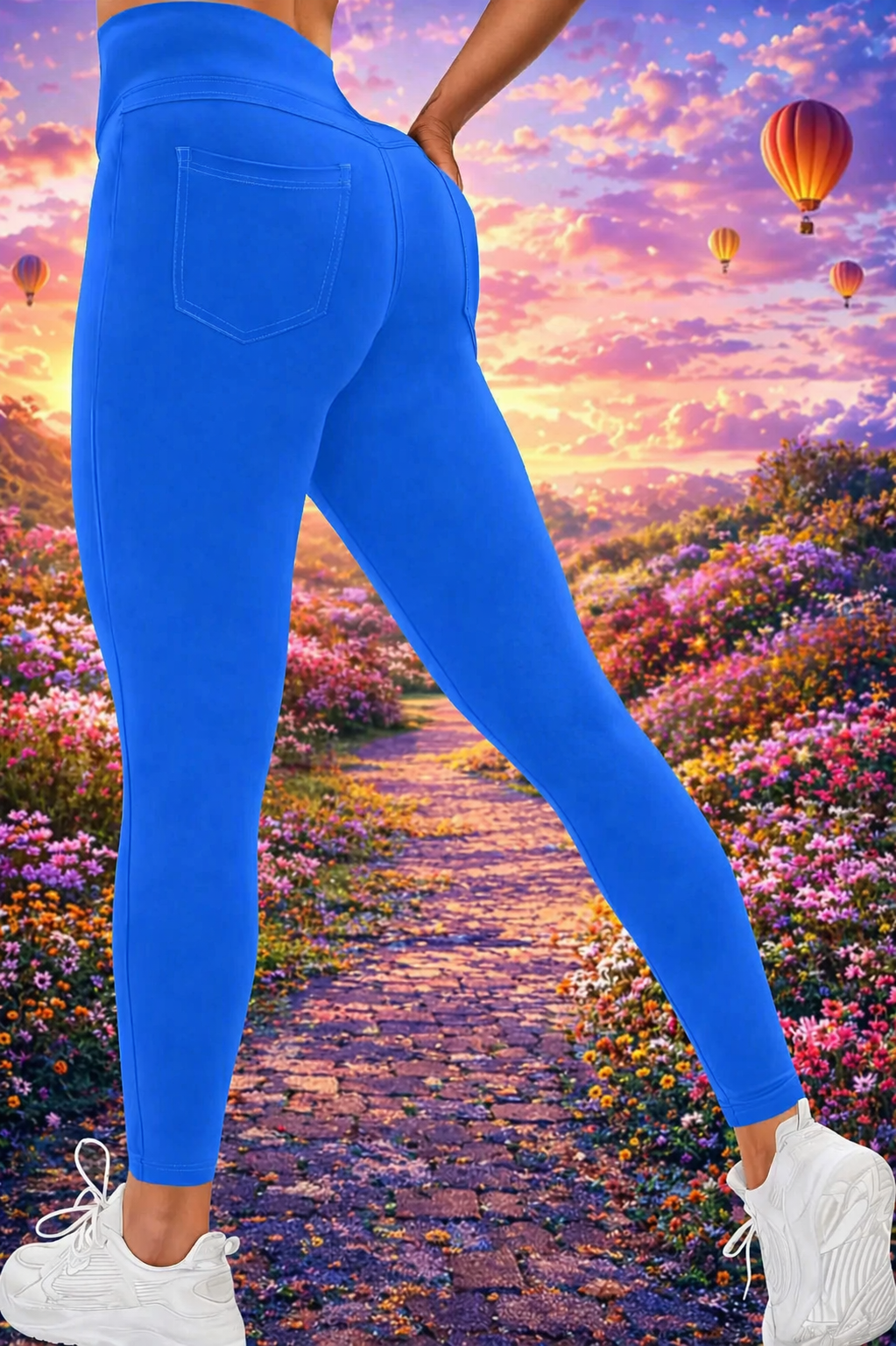 VOOVEEYA Curvy Women's Leggings, High Waisted Yoga Pants with Back Pockets (Classic Blue)