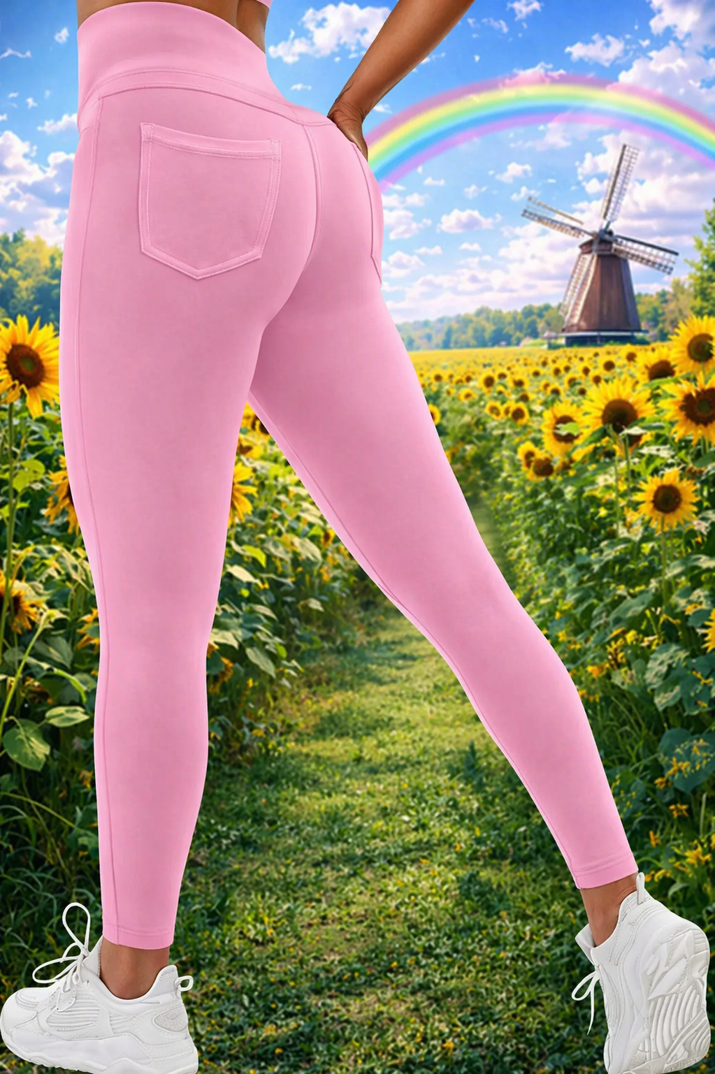 VOOVEEYA Curvy Womens Leggings, High Waisted Yoga Pants with Back Pockets (Pink)