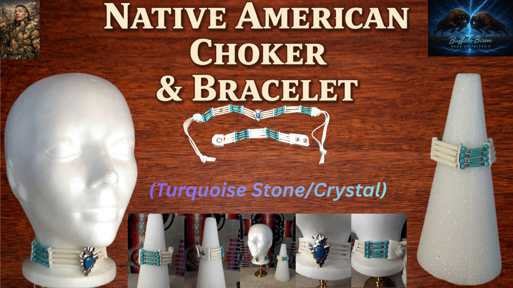 Native American Choker & Bracelet Set (Turquoise — Sinew-Crafted) Hand Crafted