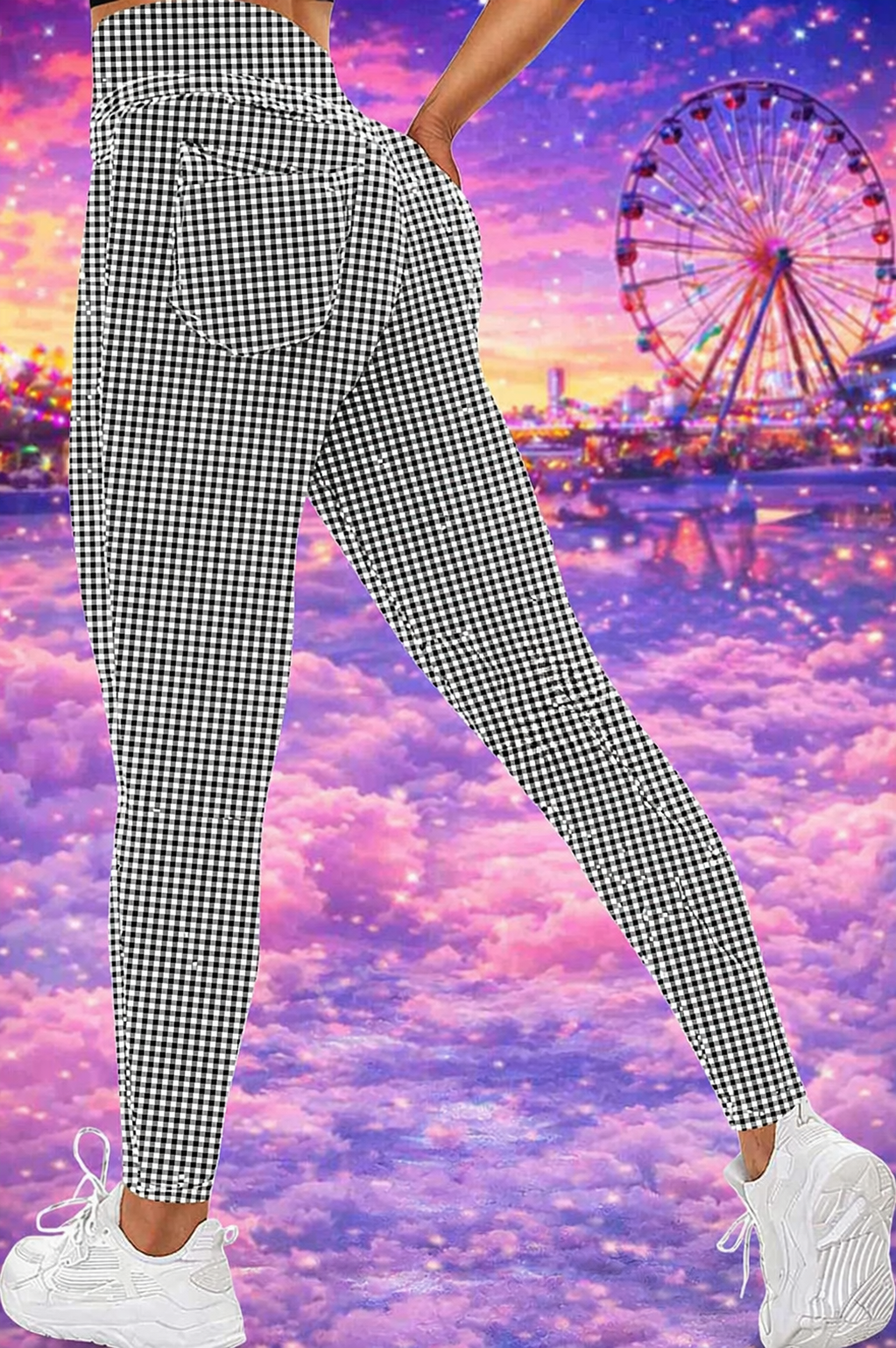 VOOVEEYA Curvy Women's Leggings, High Waisted Yoga Pants with Back Pockets (Plaid)