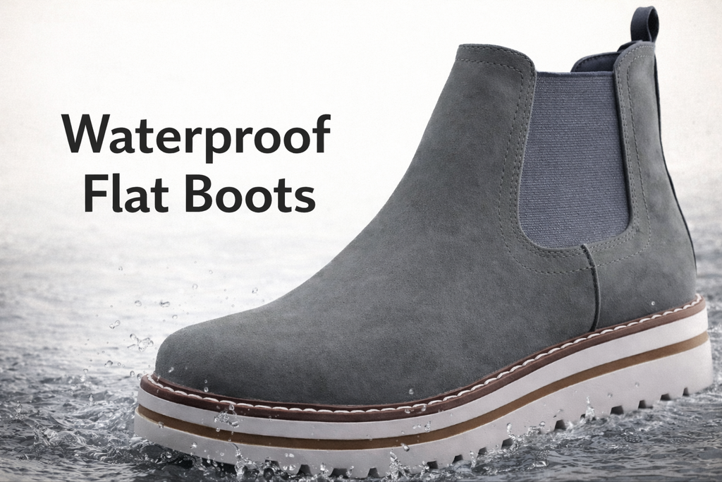 JABASIC Womens Chelsea Elastic Ankle Boots Waterproof Flat Boots(Grey)