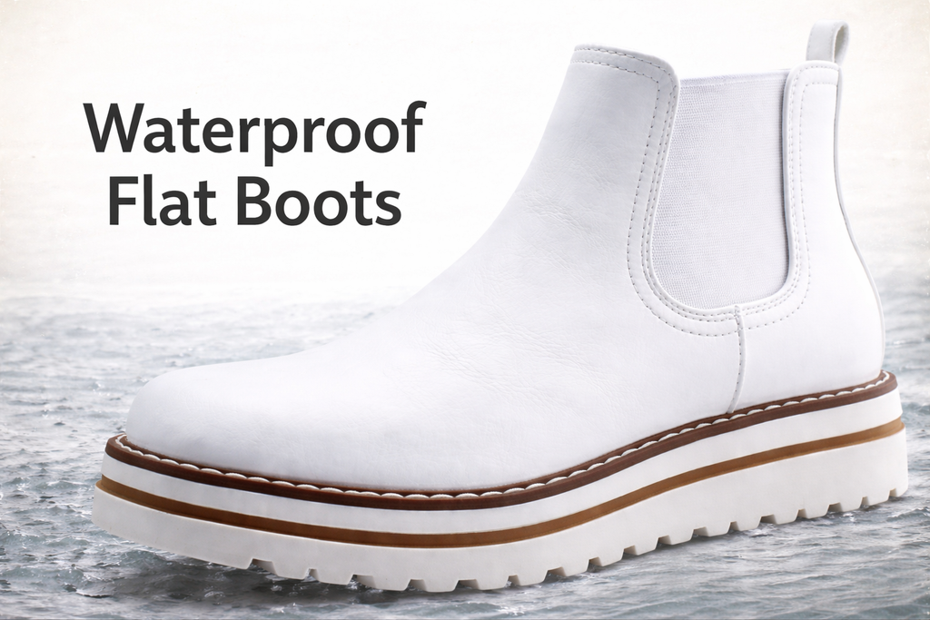 JABASIC Womens Chelsea Elastic Ankle Boots Waterproof Flat Boots(White)