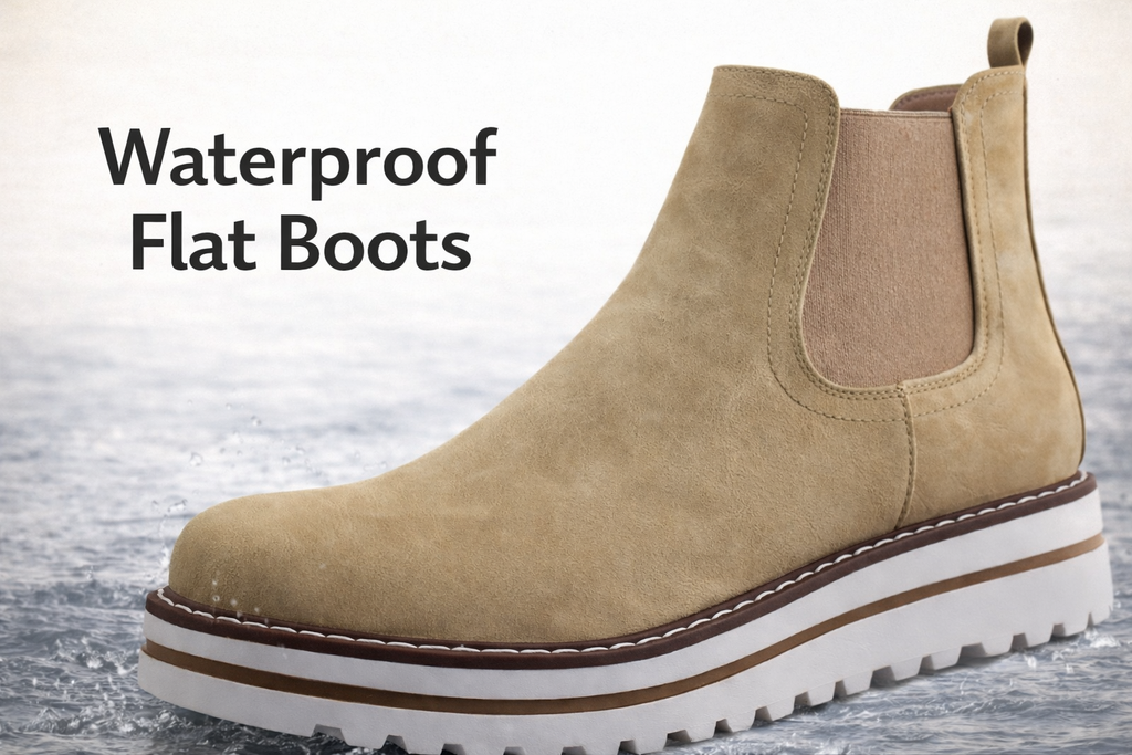 JABASIC Womens Chelsea Elastic Ankle Boots Waterproof Flat Boots(Tan)