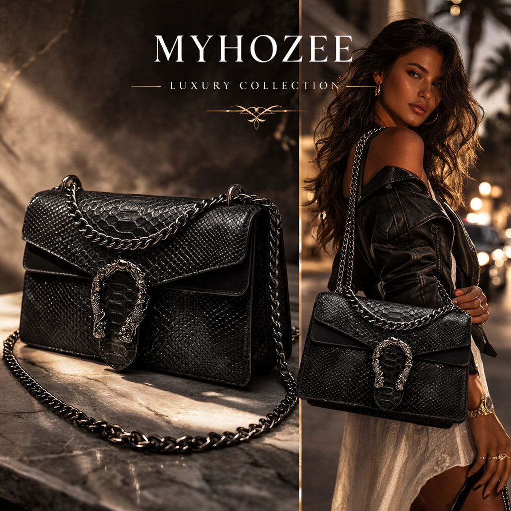 MYHOZEE Crossbody Bags for Women - Snake Printed Clutch Purses Leather Chain Shoulder Bags Evening Handbags