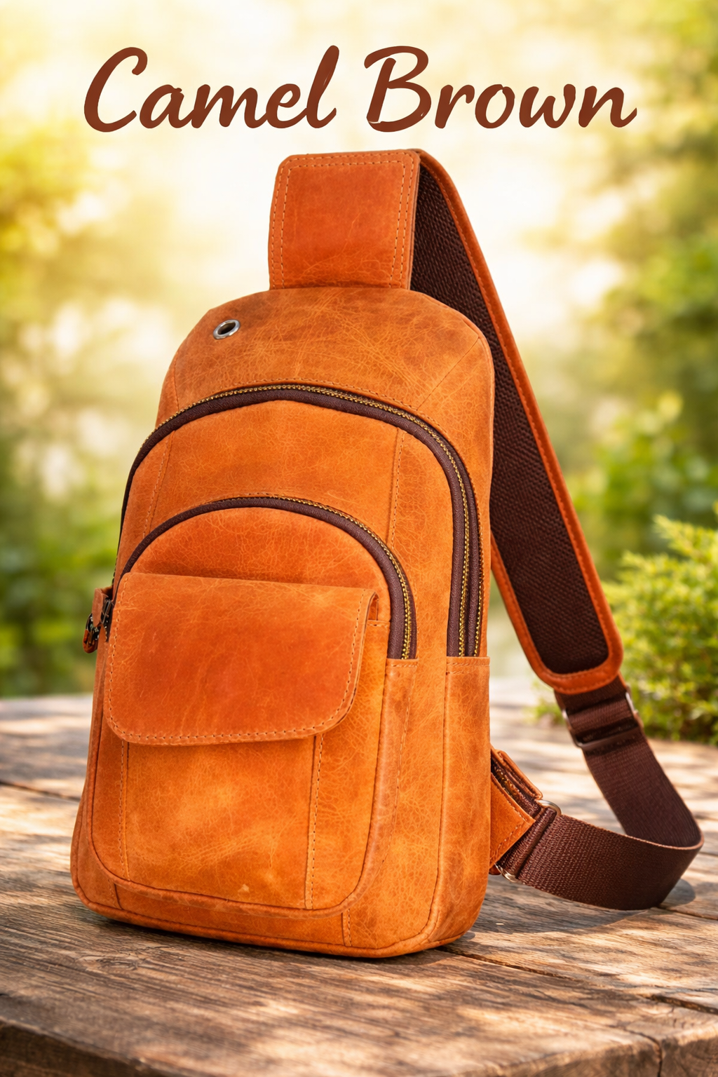 The Tannery - Handmade Buffalo Leather Multipurpose Travel Hiking Cross-body Chest Backpack with Adjustable Shoulder Strap